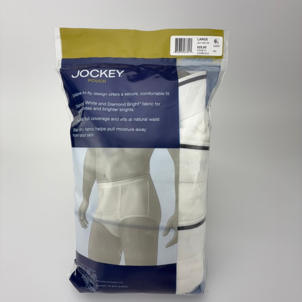 Jockey Pouch Briefs 3 Pack White Cotton Stretch‎ H-Fly Classic Fit Large 001145 - Picture 2 of 5